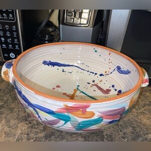 10.5” Vtg Terracotta Glazed Signed Art Studio Large Serving Dish Rare